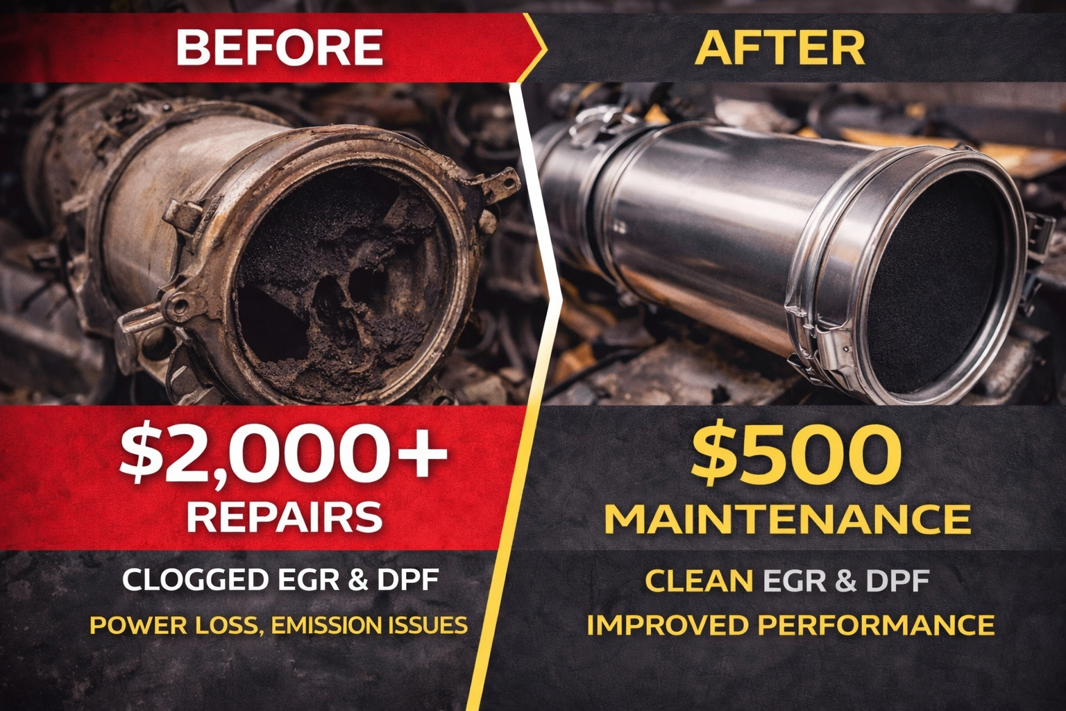 Semi truck EGR and DPF repair cost comparison in Blair Nebraska showing early maintenance versus expensive repairs later