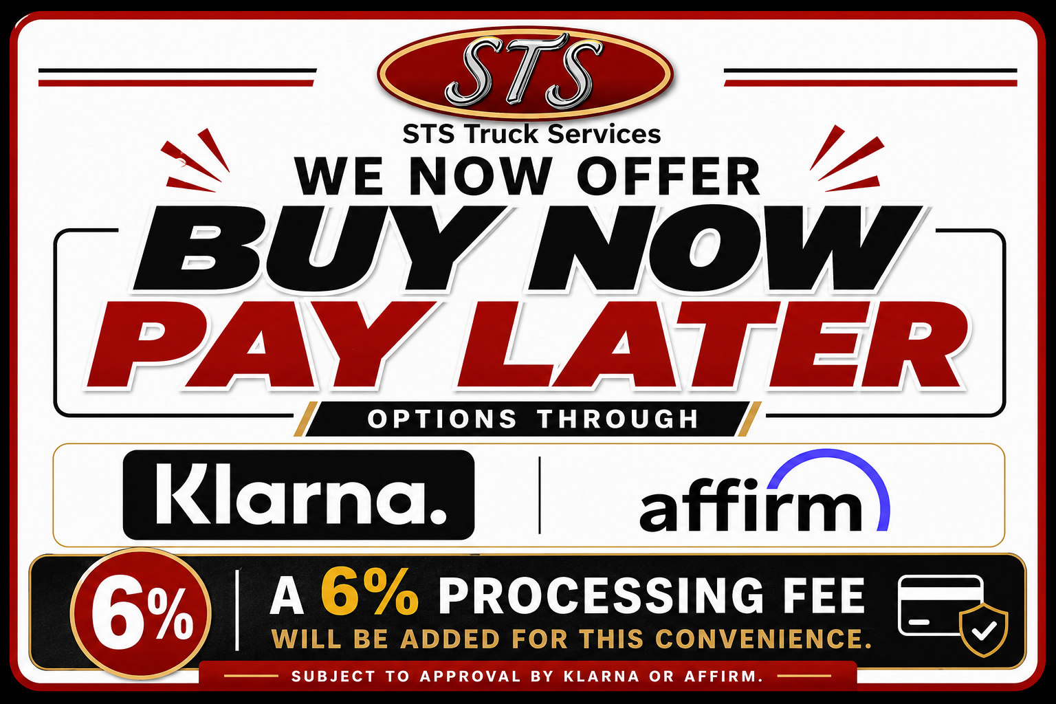 STS Truck Services Buy Now Pay Later options through Klarna and Affirm