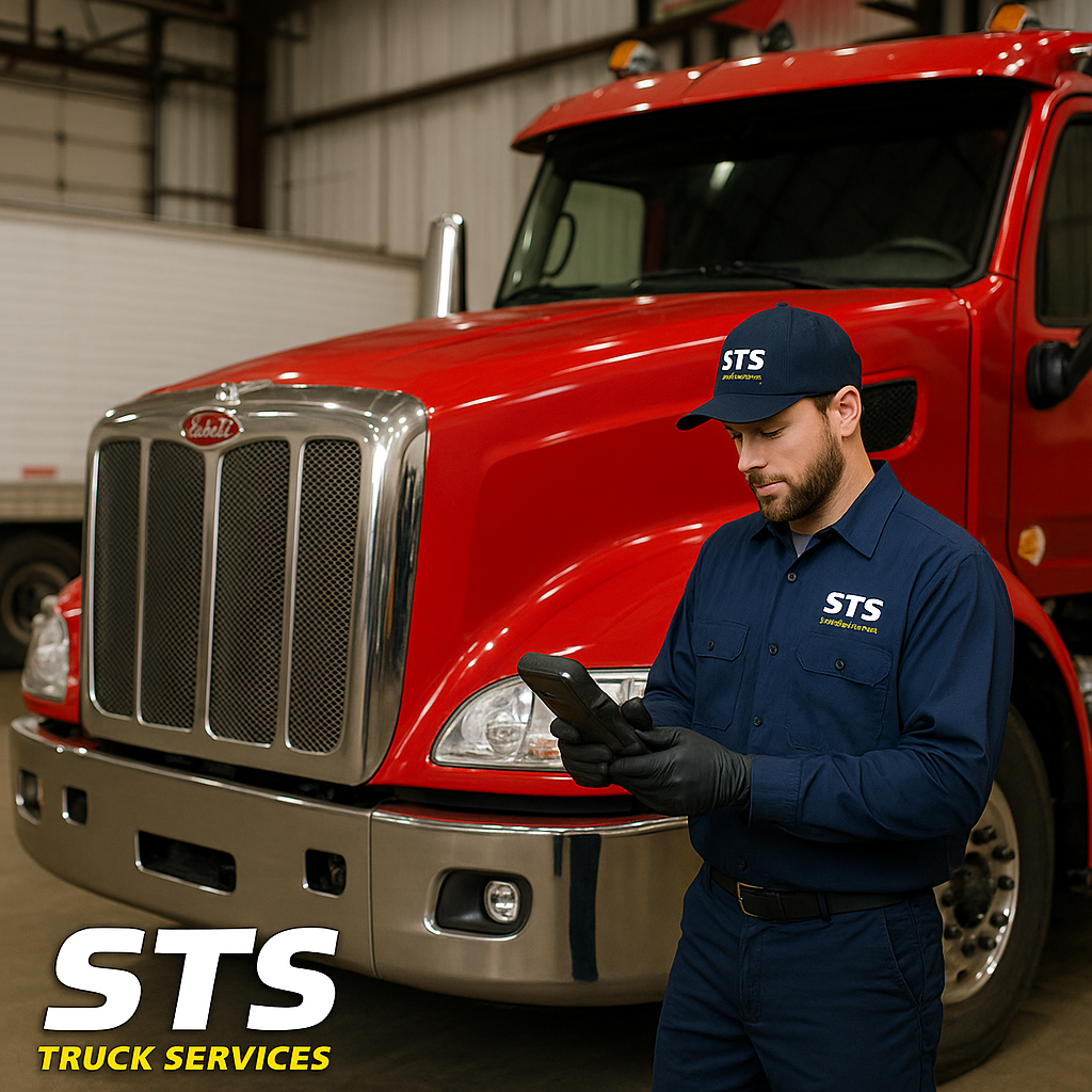 STS technician inspecting a red truck to prevent breakdowns