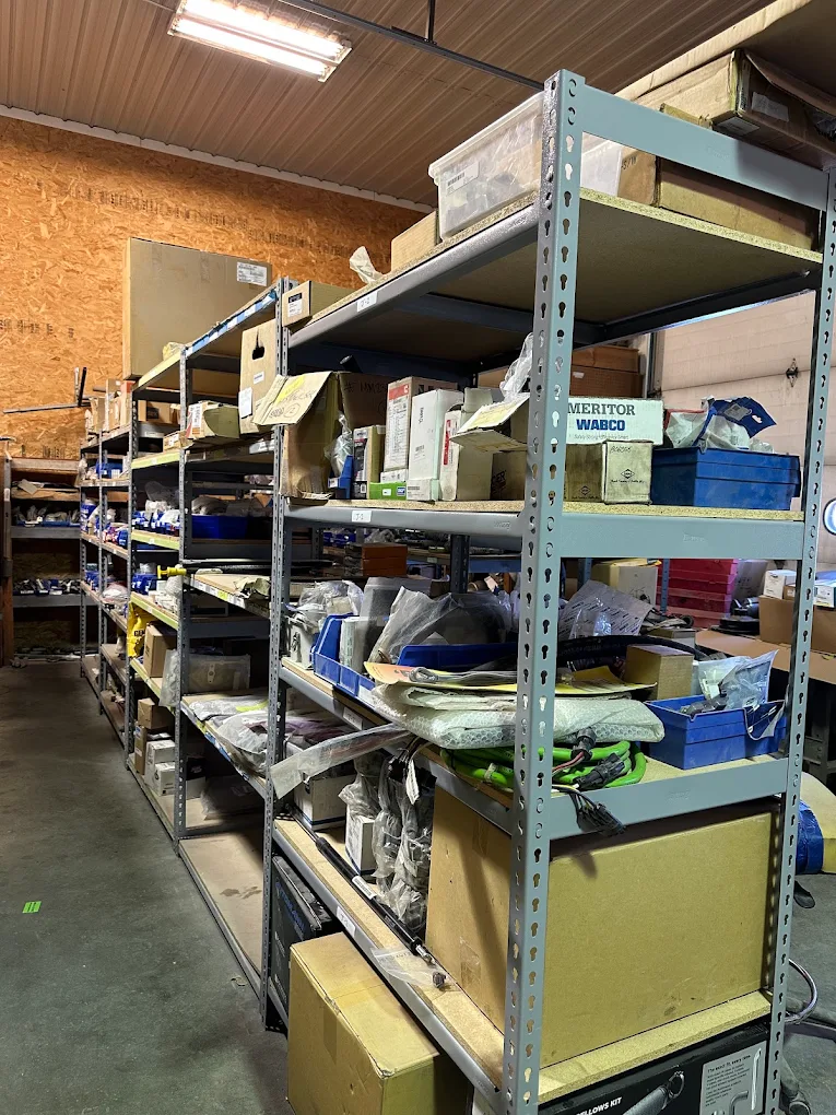 Truck parts and components organized in the STS Truck Services parts department