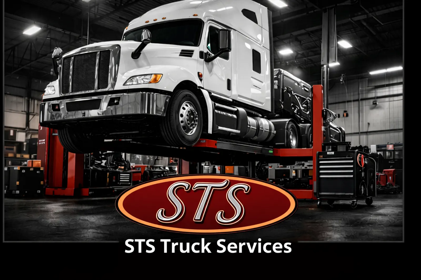 STS Truck Services shop image showing a truck in a service bay.